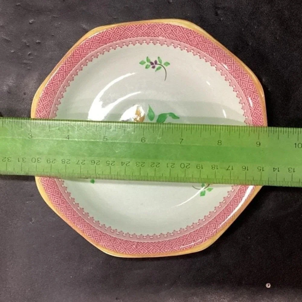 Adams Calyx Ware Lowestoft Dessert Plates, Set of 2 Hand-Painted Fruit Tableware